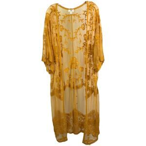 Dizzy Lizzy Cover-Up Womens Size M Golden Yellow Floral Embroidered Mesh Lace